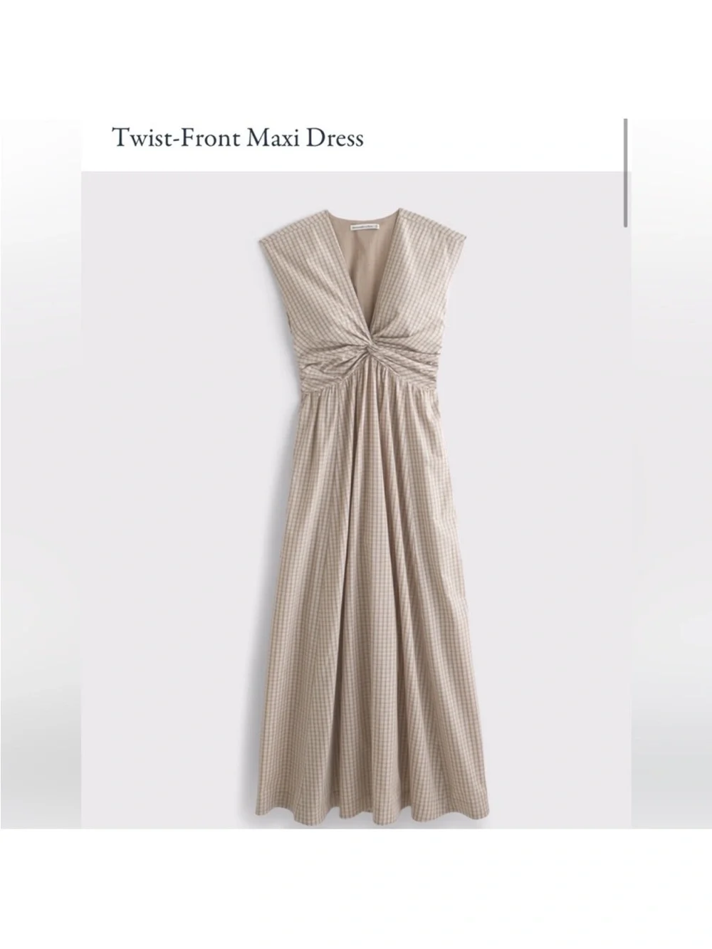 Abercrombie & Fitch Neutral Gingham Twist-Front Maxi Dress